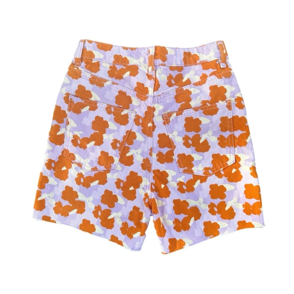 Zara The 90 short Orange and Purple floral Jean Shorts - Picture 2 of 5